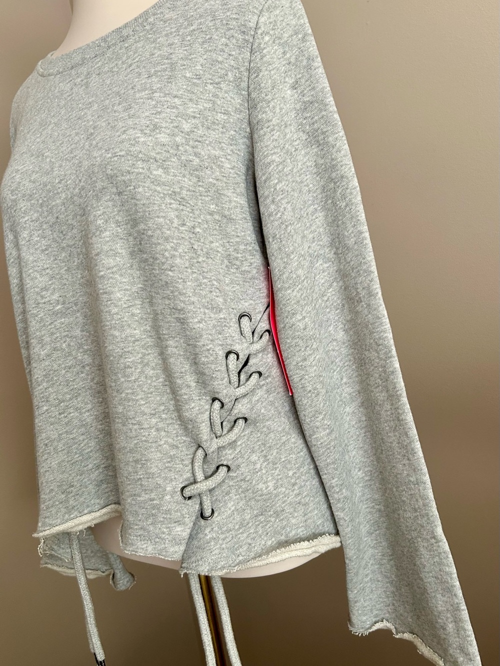 NWT - Betsey Johnson Performance Crop Braided Flare Sleeve Gray Sweatshirt - Picture 3 of 11
